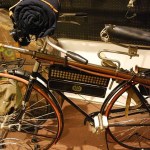 A 1891 Columba Light Roadster Safety, which was made in American. In 1891 it was regarded as state-of-the-art bike because it had a rear brake, no seat tube, and cushioned tires. This bike was modified to hold a rifle and ammunition case so that it could be used by American soldiers (Photo: Peter Suciu, Bicycle Museum of America)