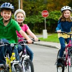 Kids learning cycling skills so that they can bike to school safely