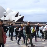 Pity the poor cyclists at Darling Harbour, trying to make their way through a throng of pedestrians, without the benefit of demarcated cycling lanes!