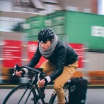 Georgia Simmerling zooming through the city on her Look bike - note the Two Wheel Gear pannier!