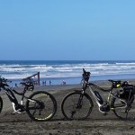 Here are our bikes on Peter Iredale Beach. The wreck is the dot in the distance!