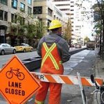 The Hornby Bike Lane under construction on 30th October 2010. I spoke with this very friendly - but camera-shy - construction worker.