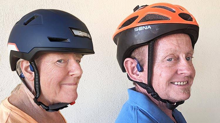 Post header Joe and Maggie wearing Shokz OpenRun Mini headphones review of Shokz OpenRun Mini headphones