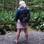 Here's Maggie wearing the Targus Work + Play Cycling Backpack