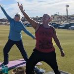 Do some yoga to stretch your limbs out and repair some of the damage done by spending hours hunched forward on a saddle! This is me and Maggie in happier days (when I did not have ITBS and could still smile while moving)